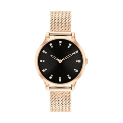 Crystal Accent Luxury Watch Elegant Mesh Strap Polished Finish