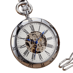Vintage Mechanical Pocket Watch Roman Numerals Skeleton Dial Design