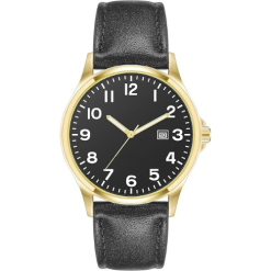 Classic Mens Analog Watch Leather Strap Arabic Numerals Date Window Luminous Hands